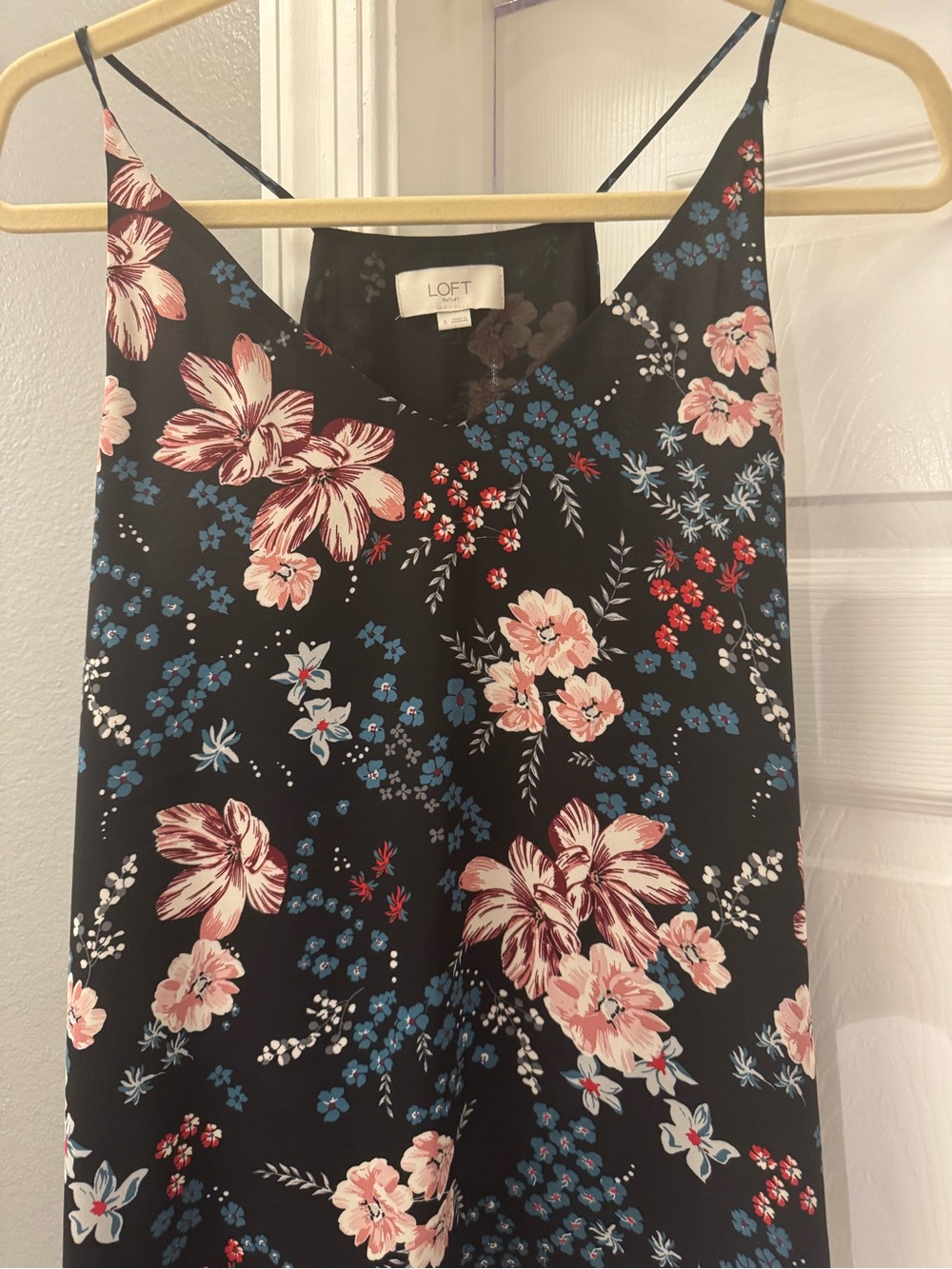 LOFT Blue Floral Camisole Tank with Pink & Blue Blooms Size Small